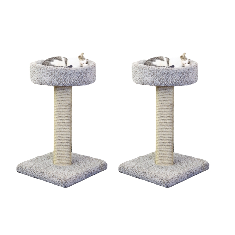 Cat Tree Gray 2-Pack Set Bolstered Perch Sisal Scratching Posts