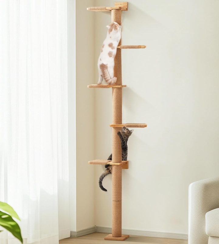 Cat Tree Minimalist Vertical Tower Five Tier Offset Platforms Sisal