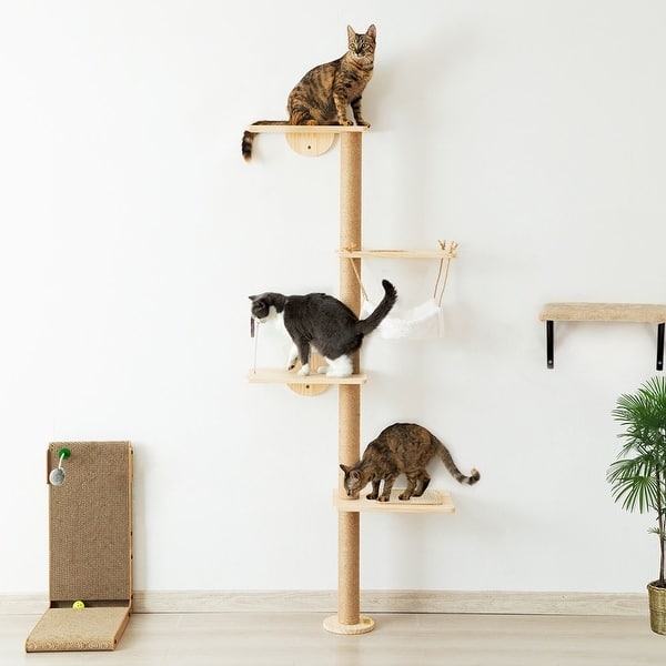 Cat Tree Minimalist Wall Mounted Sisal Pillar Multi Level Beige