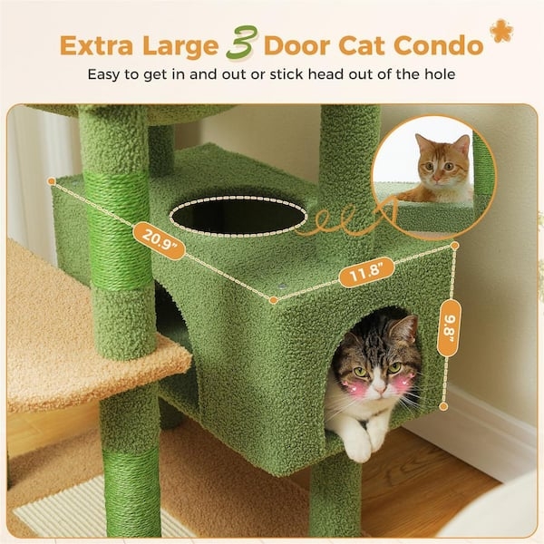 Cat Tree Moss Green Color Three-Door Condo Sisal Posts