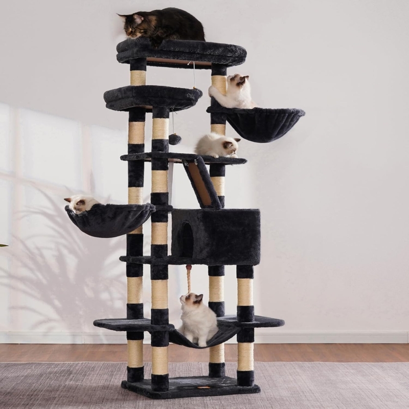 Cat Tree Multi Cat Charcoal Plush Scratching Ramp Hammocks