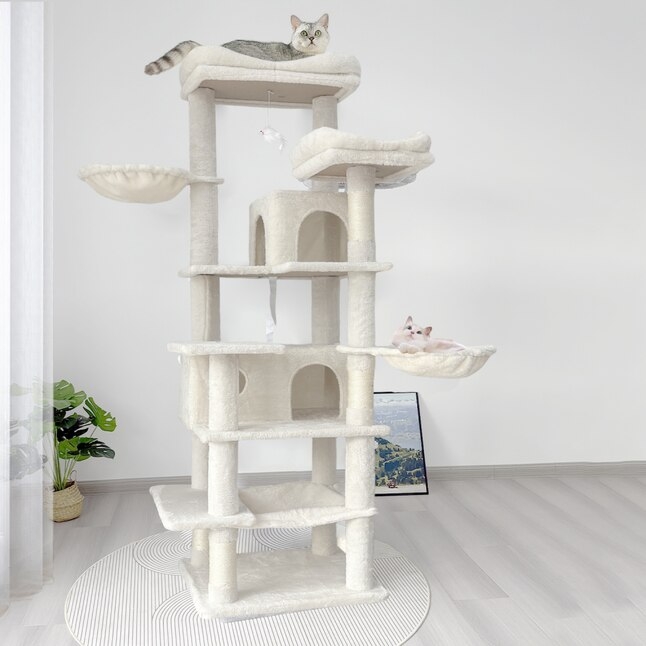 Cat Tree Multi-Level Design Integrated Hammocks Beige Plush