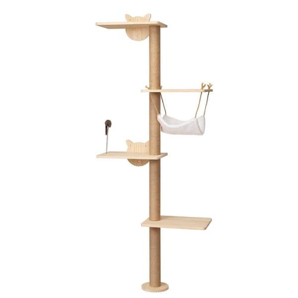 Cat Tree Multi Level Perch with Hammock Cat Ear Accents Wood Tone