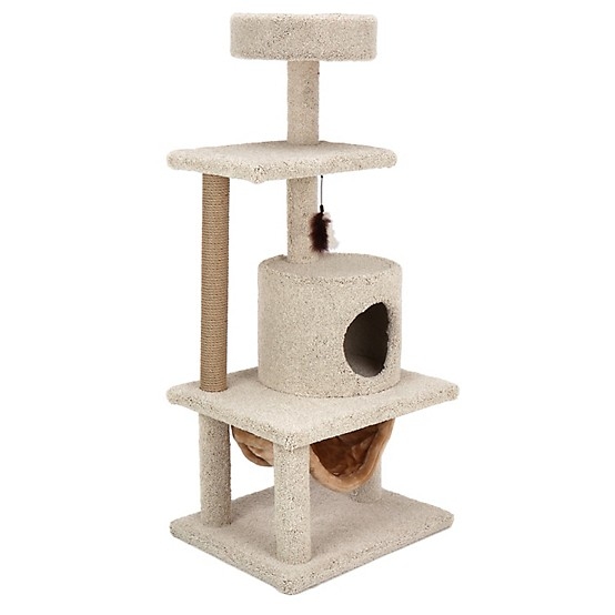 Cat Tree Multi-Tier Design Integrated Hammock Top Perch Beige