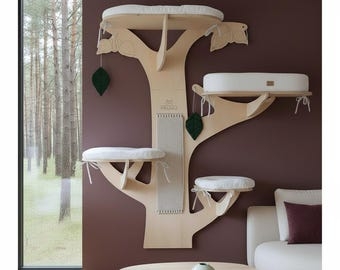 Cat Tree Nature Inspired Wall Furniture Stylized Silhouette Birch