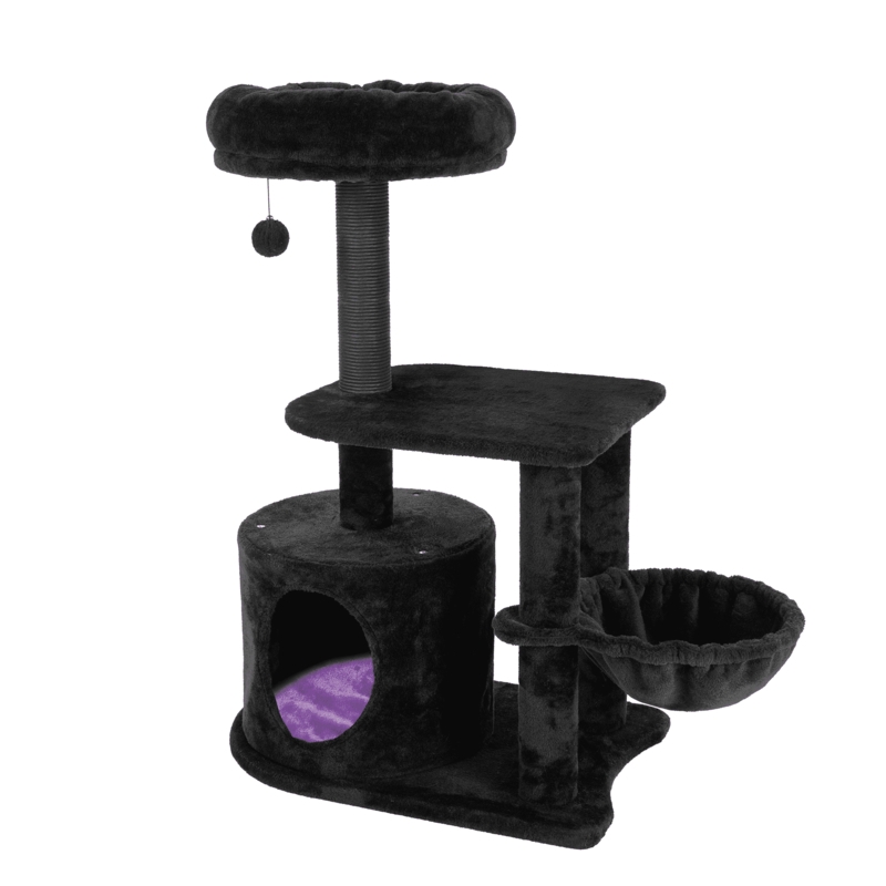 Cat Tree Purple Interior Cushion Black Plush Side Hammock