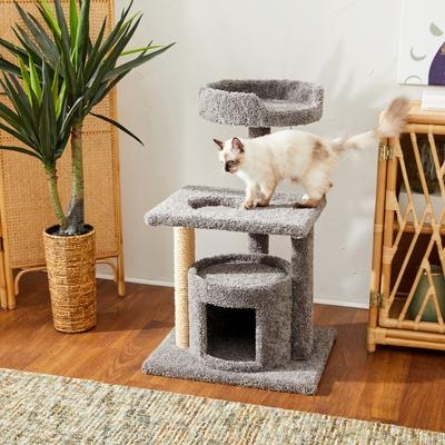 Cat Tree Real Carpet Covering Bohemian Style Grey Sisal Post