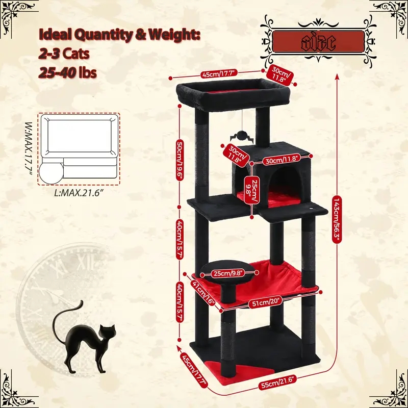 Cat Tree Red And Black Palette Bat Toy Gothic Design