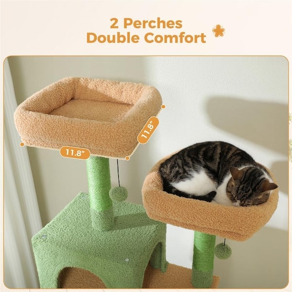 Cat Tree Sage Green Sisal Bolstered Square Perch Sherpa