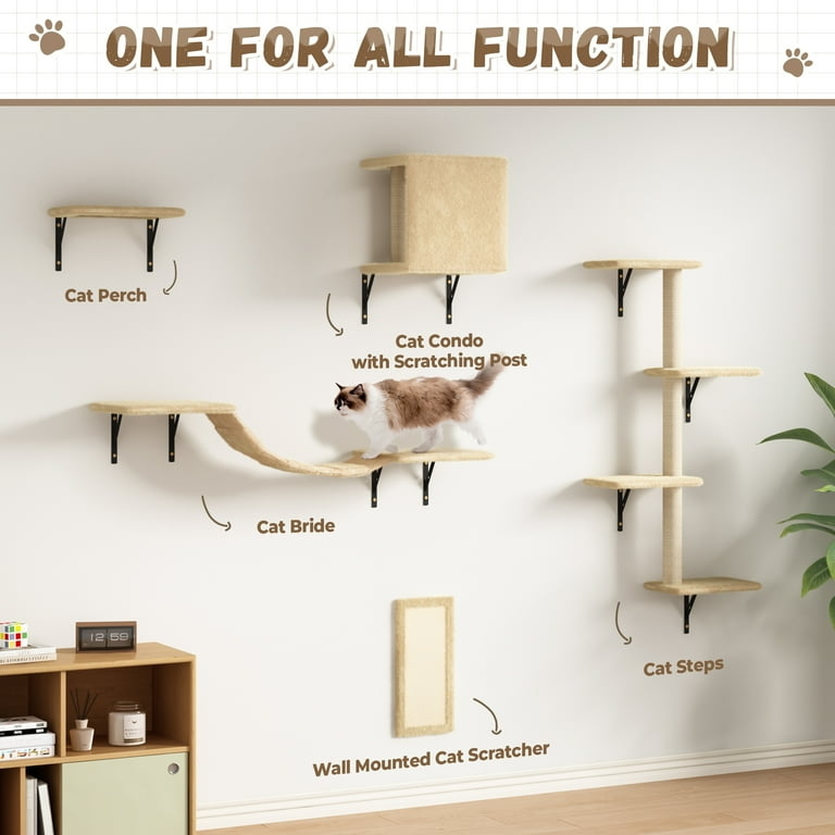 Cat Tree Set 5 Piece Modular Wall Playground Bridge Condo Box
