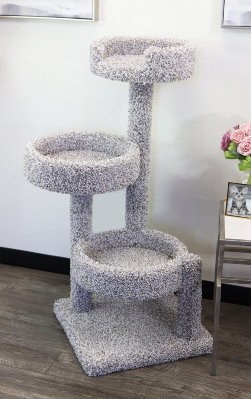 Cat Tree Shaggy Carpet Finish Circular Perches Gray