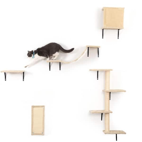 Cat Tree Shelves Wall Modular Set Tan Sisal Bridge (54 chars)