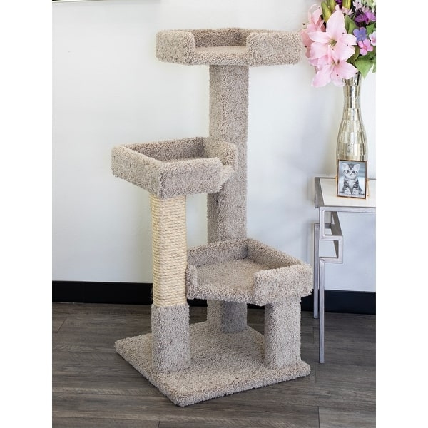 Cat Tree Three-Level Sisal-Wrapped Post Neutral Beige Carpet