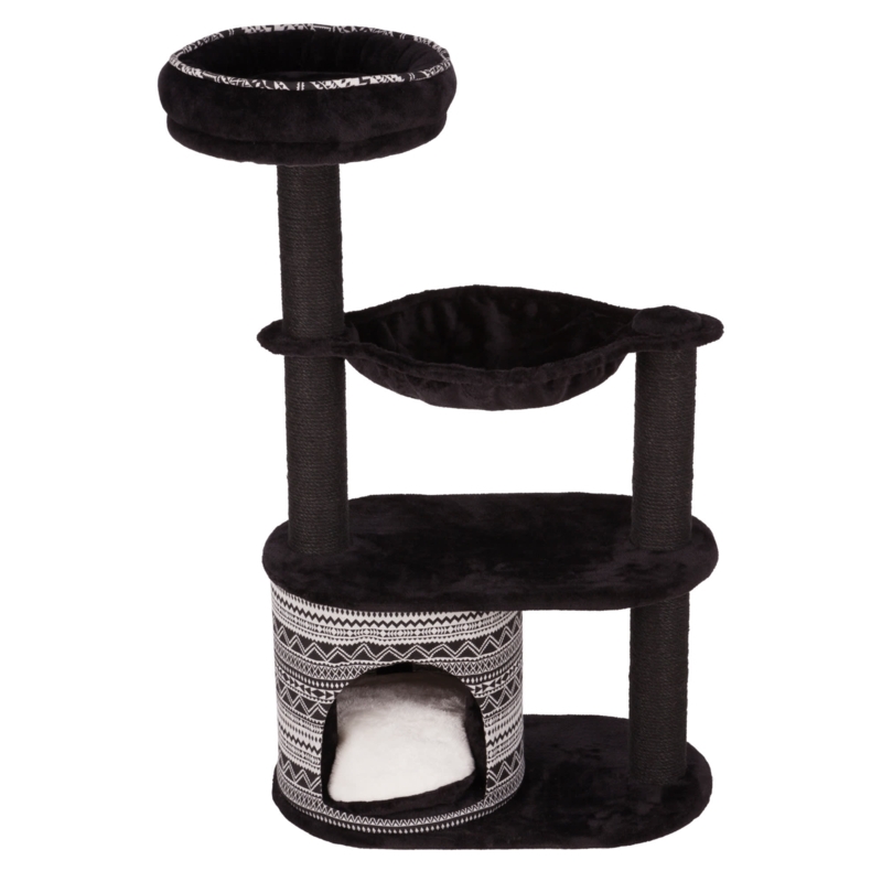 Cat Tree Tribal Pattern Accents Suspended Hammock Black