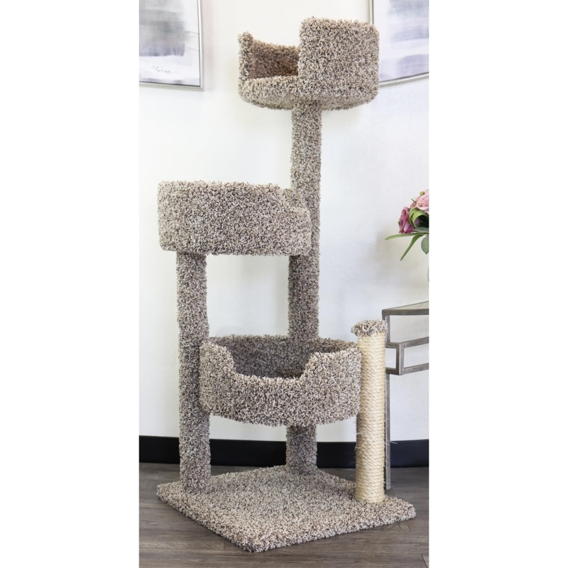 Cat Tree Triple Bed Design Integrated Sisal Post Grey Speckled