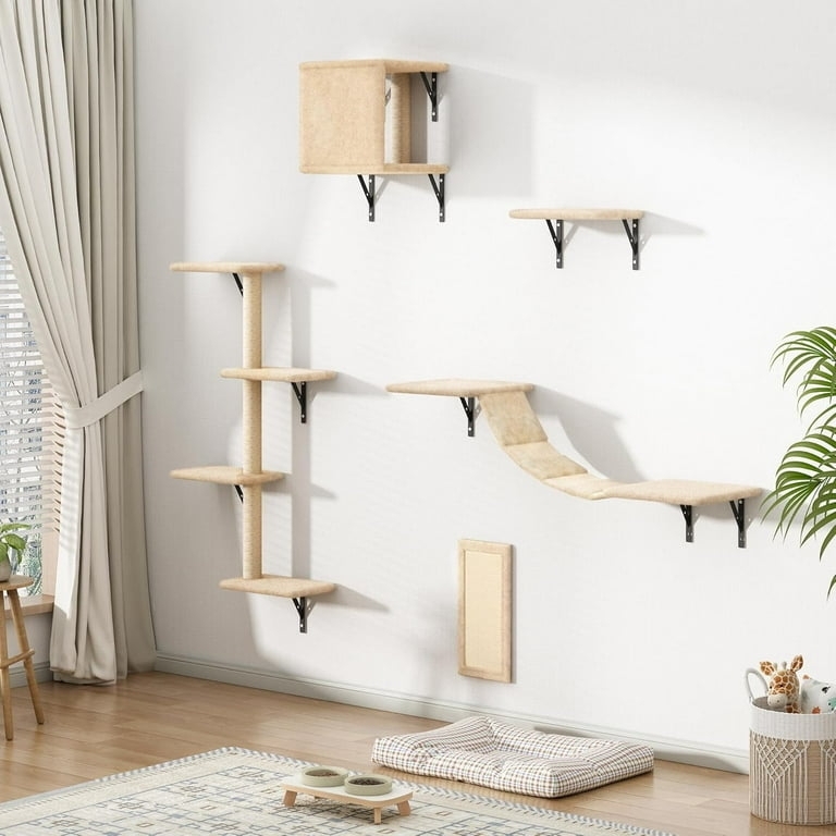 Cat Tree Wall Set 5-Piece Beige Plush Bridge Scratcher (60 chars)