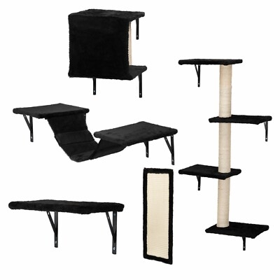 Cat Tree Wall System Black Plush Condo Hammock Sisal (57 chars)