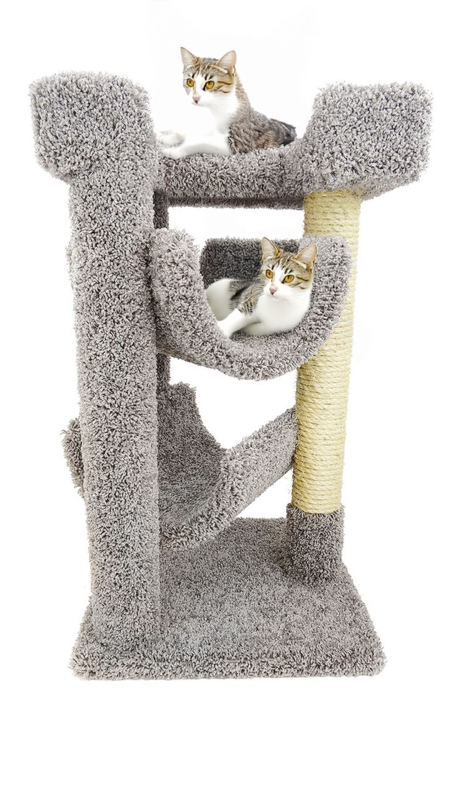 Cat Tree with Curved Lounge Cradle and Heather Grey Shaggy Carpet