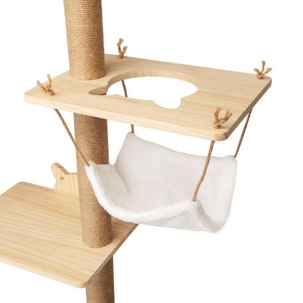 Cat Tree with Plush Hammock Cat Head Cutout Light Wood Finish