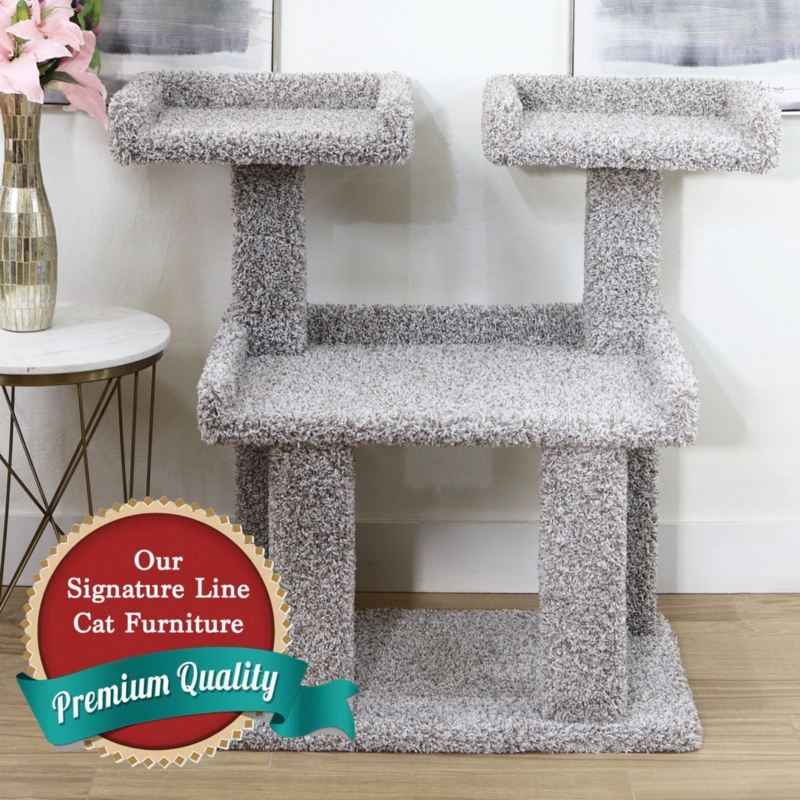 Cat Tree With Raised Edge Platforms & Speckled Grey Carpet