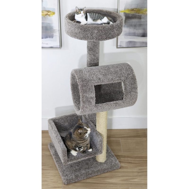 Cat Tree With Tunnel Condo & High-Walled Top, Gray Plush