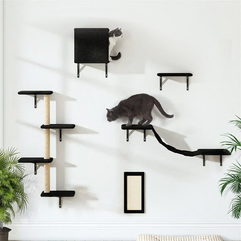 Cat Wall Furniture Set All Black Modular Integrated Sisal Tower
