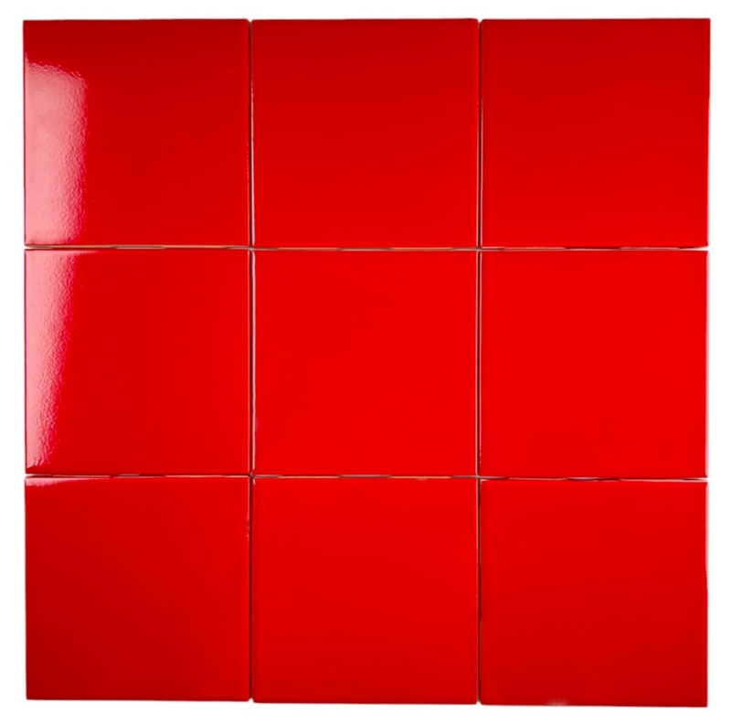 Ceramic Tile 4x4 Square Vibrant Red High Gloss Bathroom Wall