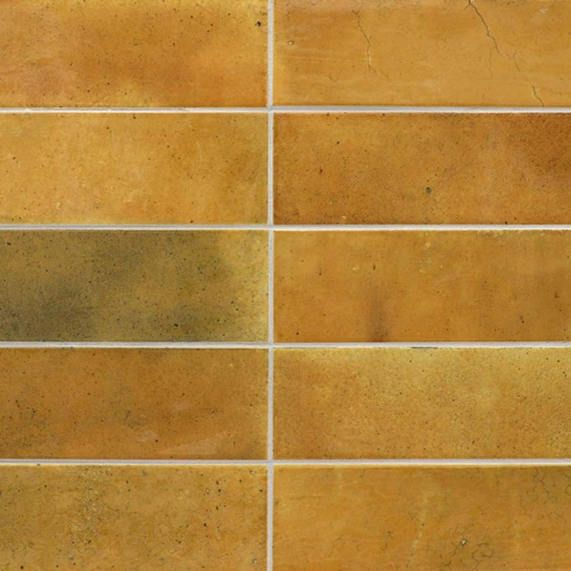 Ceramic Tile Glossy Crackle Glaze Subway Shape Mottled Ochre Wall