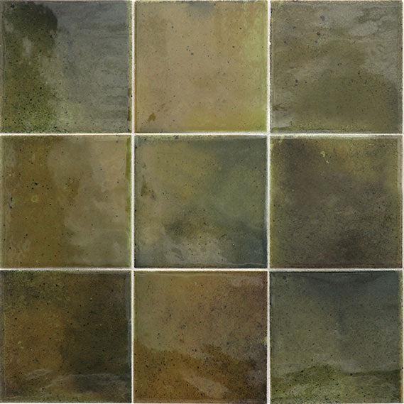 Ceramic Tile: Glossy Olive Green Variegated Speckled Glaze