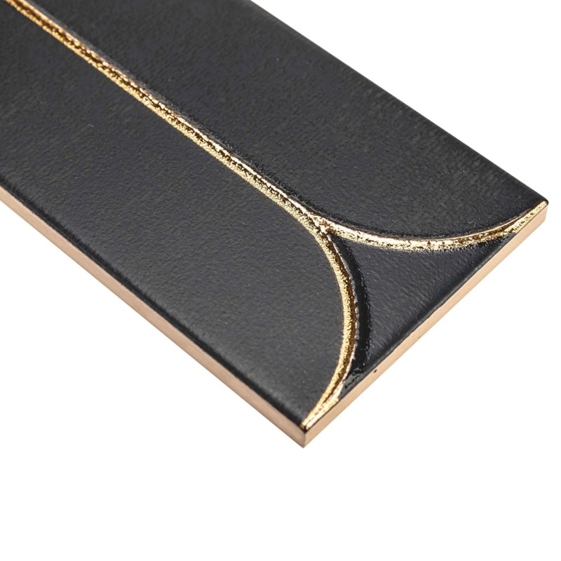 Ceramic Tile Gold Inlay Matte Black Modern Gold Accent Tile