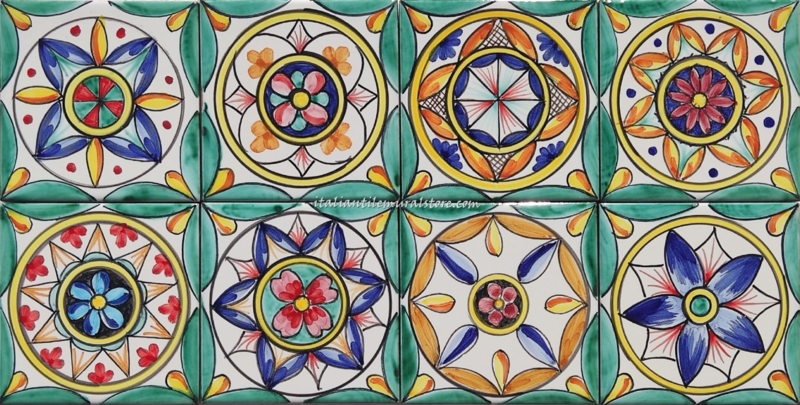 Ceramic Tile Hand Painted Mandala Pattern Vibrant Colors Glossy