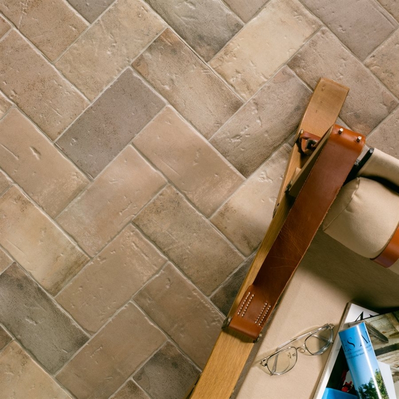Ceramic Tile Herringbone Pattern Matte Stony Texture Rustic Modern