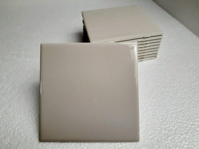 Ceramic Tile High Gloss Beige Almond Square Stacked Backsplash