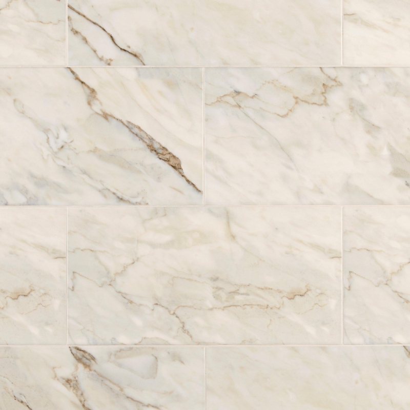 Ceramic Tile: High Gloss White with Warm Tan Marble Veining