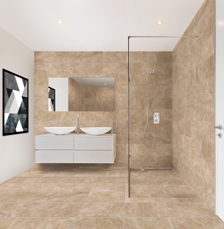 Ceramic Tile Large Format Matte Stone Look Double Vessel Sink Vanity