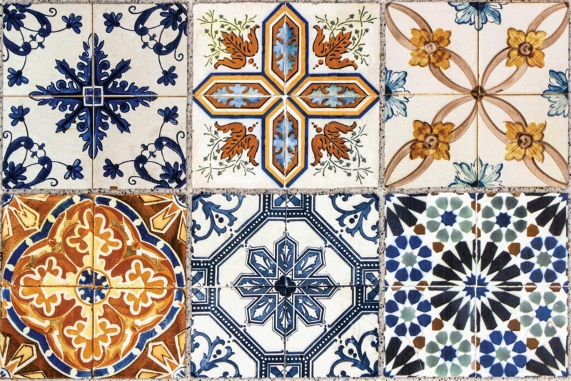 Ceramic Tile Mediterranean Patterns Blue Ochre Mosaic