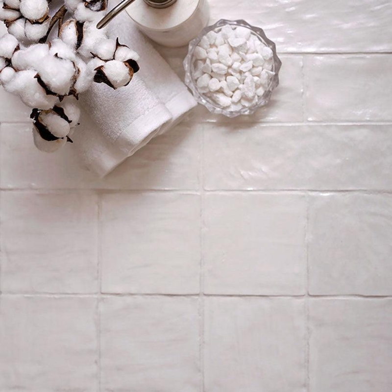 Ceramic Tile: Polished White Undulated Surface Handcrafted Look