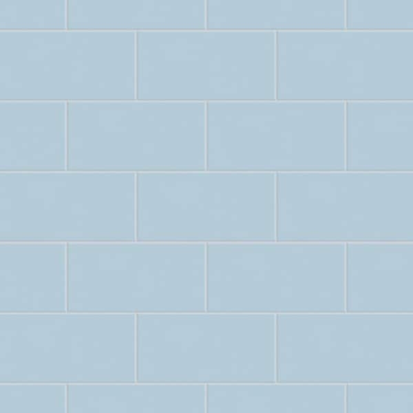 Ceramic Tile Sky Blue Running Bond Smooth Satin Finish Modern