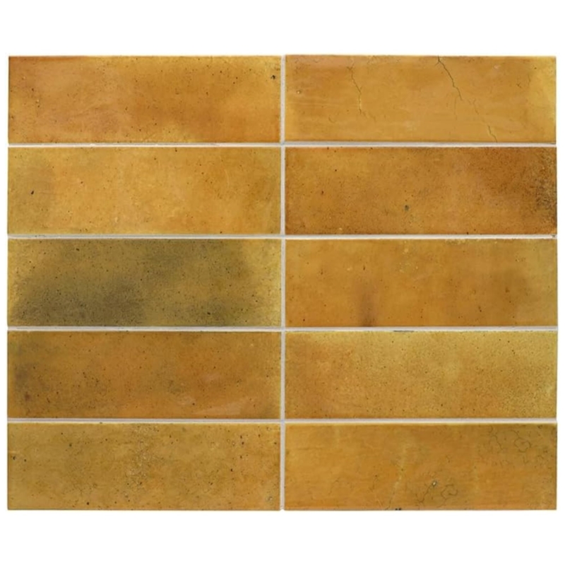 Ceramic Tile Subway Shape Crazing Effect Mottled Amber Glossy Backsplash
