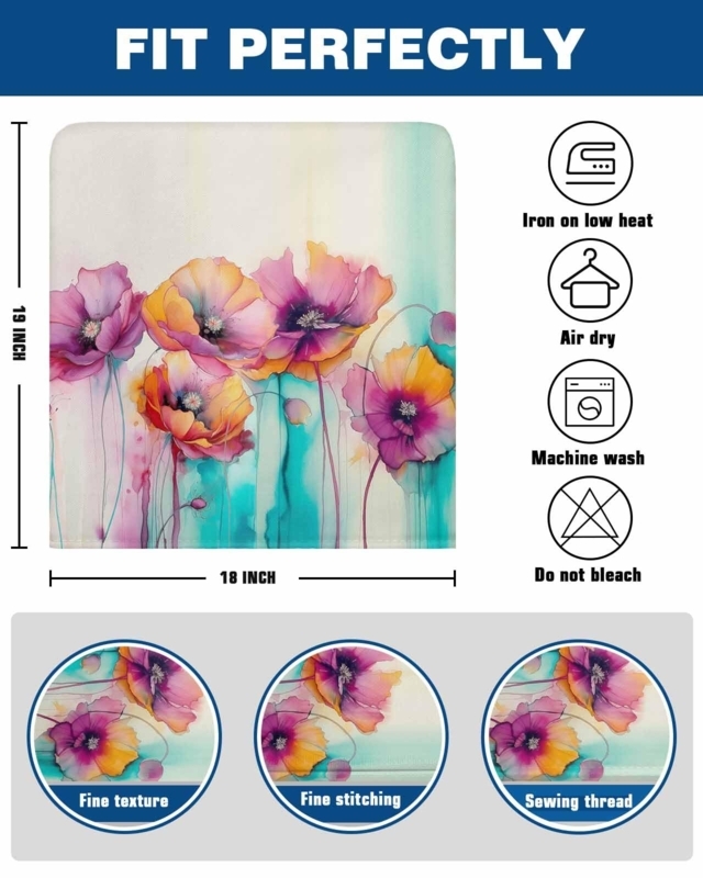 Chair Back Cover Watercolor Poppy Design Washable Vibrant Spring Style