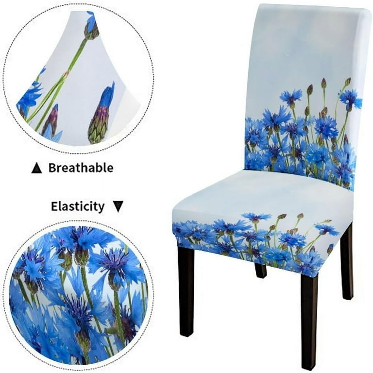 Chair Slipcover Blue Cornflower Pattern Stretch Rustic Farmhouse Style
