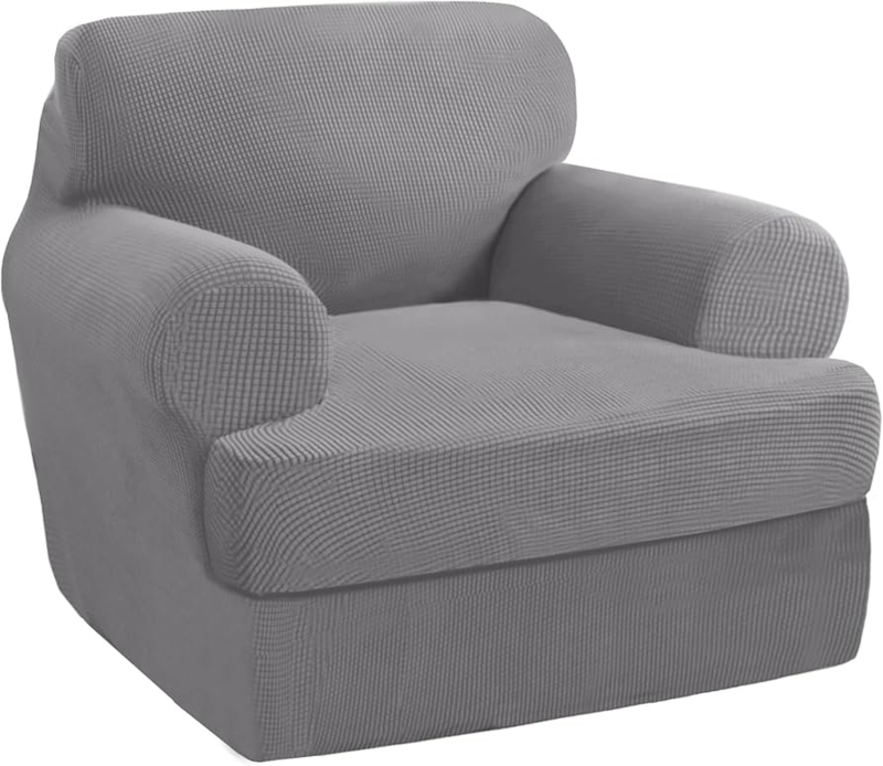 Chair Slipcover Dove Gray T-Cushion Two-Piece Stretch Waffle Weave