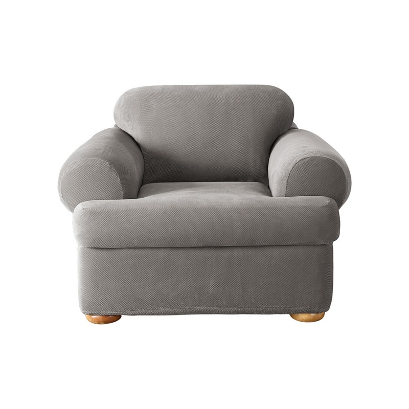 Chair Slipcover Flannel Gray Pique Texture Stretch Fit Rolled Arms