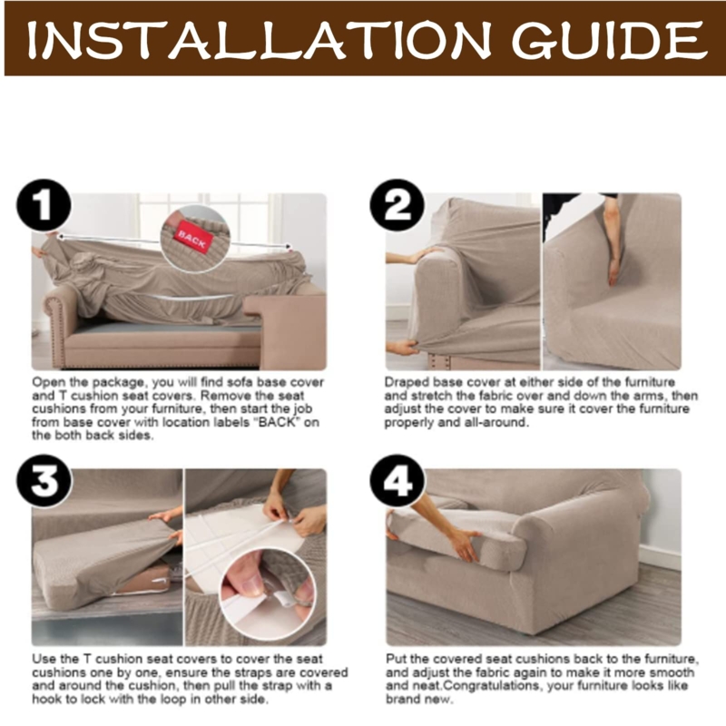 Chair Slipcover Khaki Ribbed Fabric Stretch Two-Piece Set T-Cushion