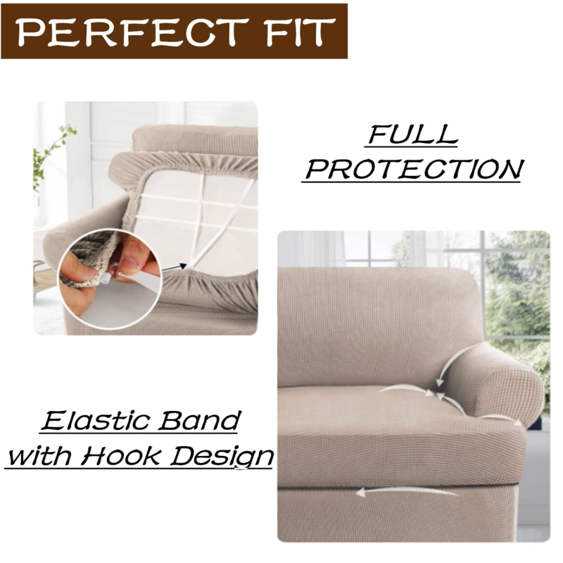 Chair Slipcover Khaki Ribbed Texture Elastic Hook Design