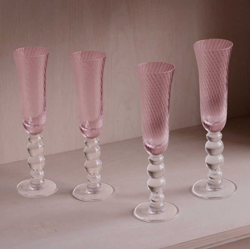 Champagne Flute Swirl Pattern Beaded Stem Stacked Ball French Style