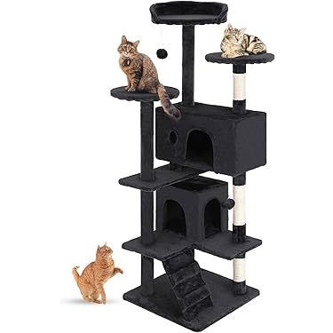 Charcoal Cat Tree with Integrated Climbing Ladder