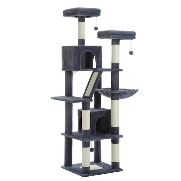 Charcoal Gray Cat Tree Double Condo Hammock Basket