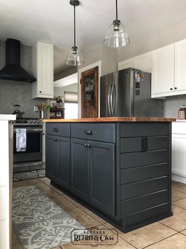 Charcoal Kitchen Island Butcher Block Top Matte Black Hardware