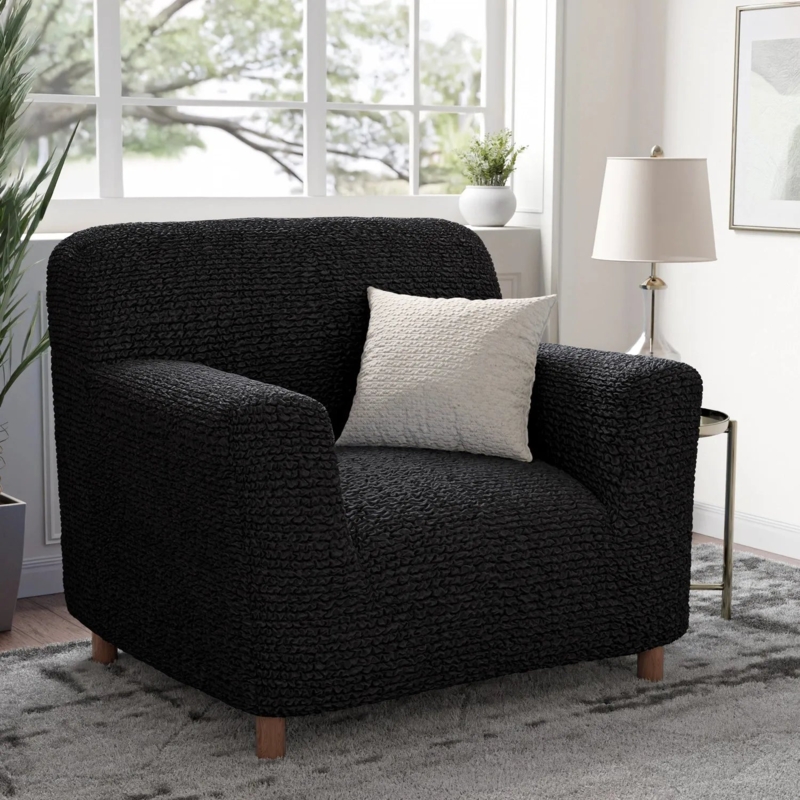 Charcoal Seersucker Chair Slipcover Textured Fit